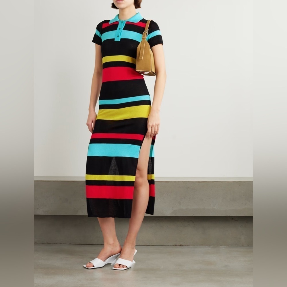 NEW LOUISA BALLOU Striped Polo Maxi Dress In Black Small
